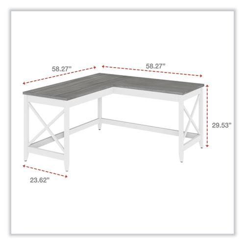 L-Shaped Farmhouse Desk, 58.27" x 58.27" x 29.53", Gray/White. Picture 4