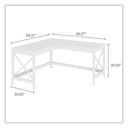 L-Shaped Farmhouse Desk, 58.27" x 58.27" x 29.53", White. Picture 5