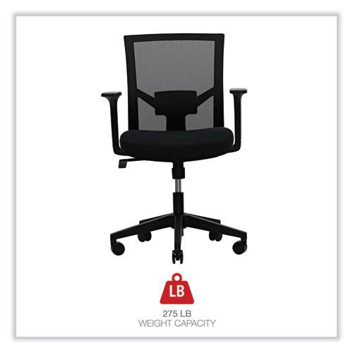Mesh Back Fabric Task Chair, Supports Up to 275 lb, 17.32" to 21.1" Seat Height, Black Seat, Black Back. Picture 4