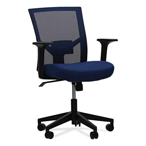 Mesh Back Fabric Task Chair, Supports Up to 275 lb, 17.32" to 21.1" Seat Height, Navy Seat, Navy Back. Picture 1
