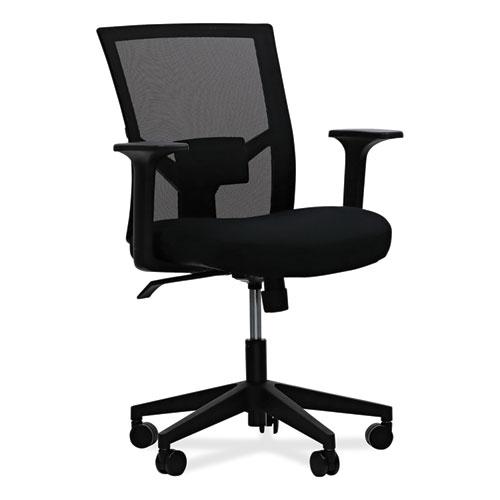 Mesh Back Fabric Task Chair, Supports Up to 275 lb, 17.32" to 21.1" Seat Height, Black Seat, Black Back. Picture 1