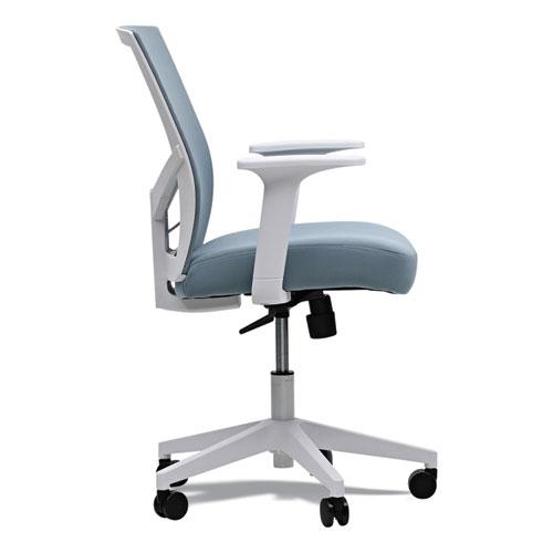 Mesh Back Fabric Task Chair, Supports Up to 275 lb, 17.32" to 21.1" Seat Height, Seafoam Blue Seat/Back. Picture 4