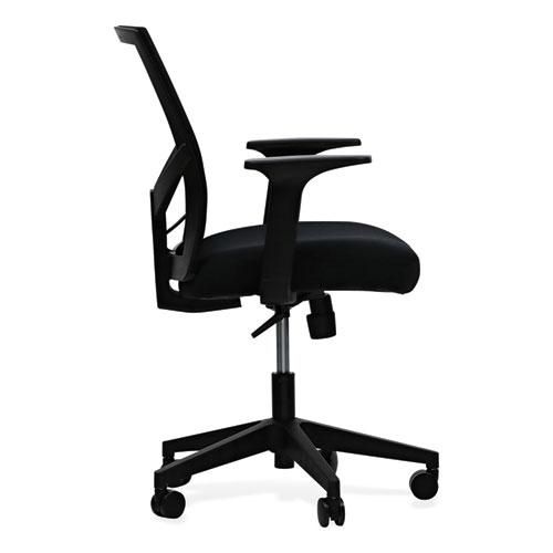 Mesh Back Fabric Task Chair, Supports Up to 275 lb, 17.32" to 21.1" Seat Height, Black Seat, Black Back. Picture 3