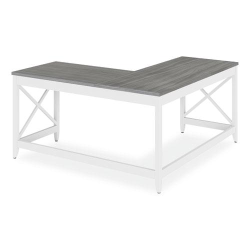 L-Shaped Farmhouse Desk, 58.27" x 58.27" x 29.53", Gray/White. Picture 2