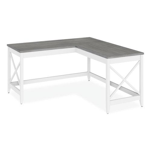 L-Shaped Farmhouse Desk, 58.27" x 58.27" x 29.53", Gray/White. Picture 1