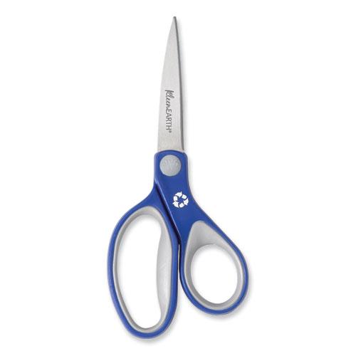 KleenEarth Soft Handle Scissors, Pointed Tip, 7" Long, 2.25" Cut Length, Blue/Gray Straight Handle. Picture 2