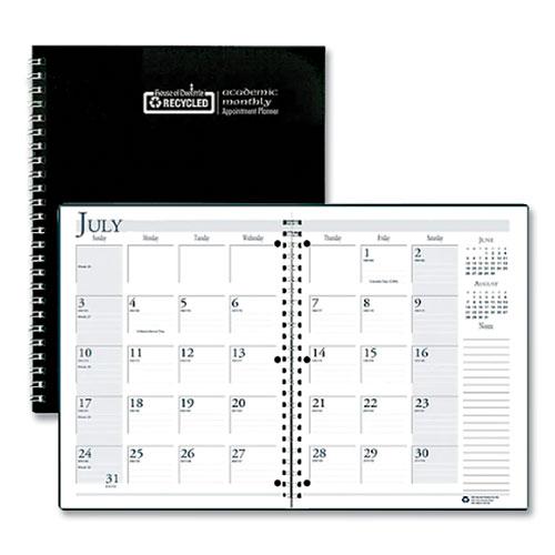 Recycled Three-Hole Punched Wirebound Academic Monthly Planner, 11 x 8.5, Black Cover, 14-Month (July to Aug): 2024 to 2025. Picture 1