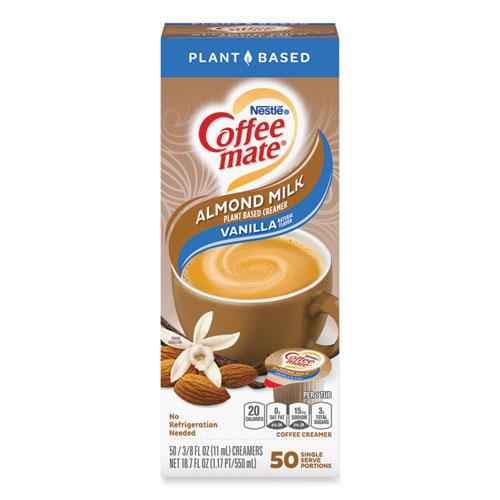 Plant-Based Almond Milk Non-Dairy Liquid Creamer Singles, Natural Vanilla, 0.38 oz Tubs, 50/Box. Picture 1