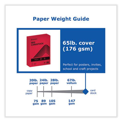 Color Cardstock, 65 lb Cover Weight, 8.5 x 11, Red, 250/Ream. Picture 2