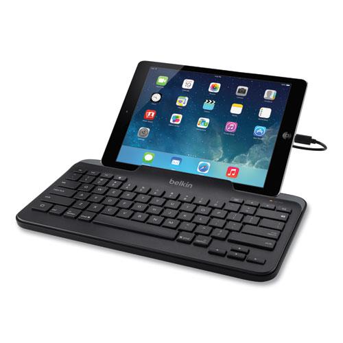 Wired Tablet Keyboard with Stand for iPad with Lightning Connector, Black. Picture 1