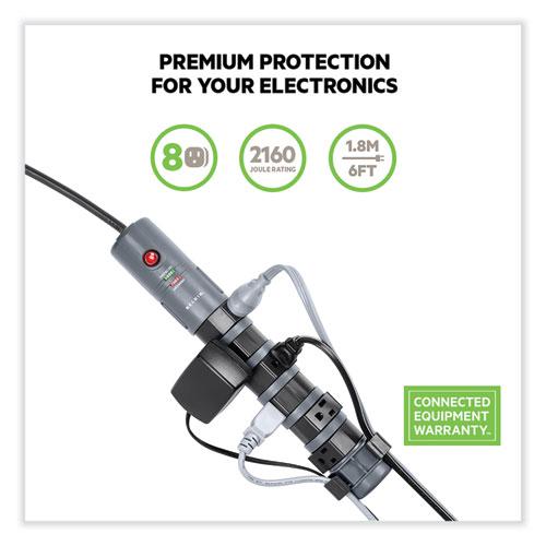 Pivot Plug Surge Protector, 8 AC Outlets, 6 ft Cord, 1,800 J, Black. Picture 1