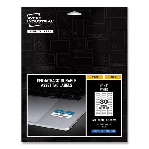 PermaTrack Durable White Asset Tag Labels, Laser Printers, 0.75 x 2, White, 30/Sheet, 8 Sheets/Pack. Picture 1
