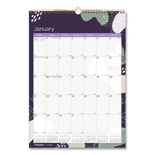 12-Month Colorful Wall Calendar, Abstract Floral Artwork, 12 x 17, White Sheets, 12-Month (Jan to Dec): 2024. Picture 1