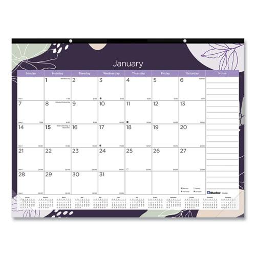 Monthly Desk Pad Calendar, Abstract Floral Artwork, 22 x 17, Black Binding, Clear Corners, 12-Month (Jan-Dec): 2024. Picture 1
