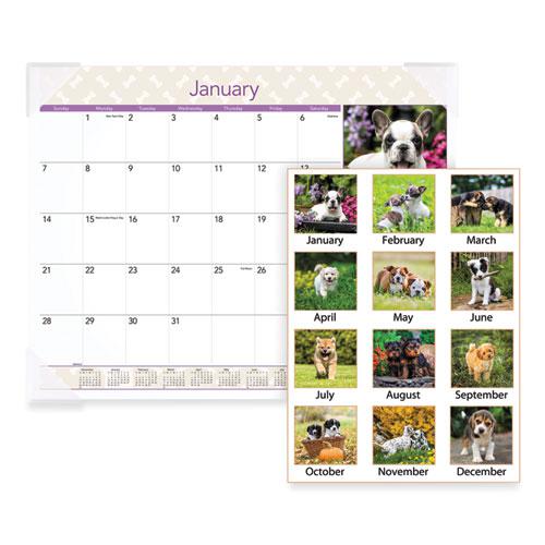 Puppies Monthly Desk Pad Calendar, Puppies Photography, 22 x 17, White Sheets, Clear Corners, 12-Month (Jan to Dec): 2024. Picture 1