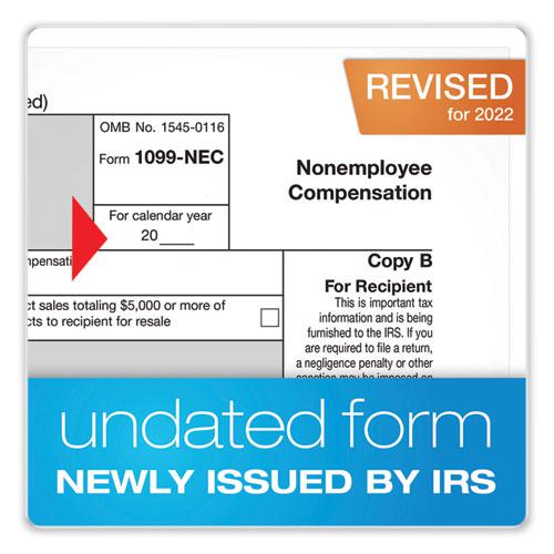 1099-NEC + 1096 Tax Form Bundle, Inkjet/Laser, Fiscal Year: 2023, 5-Part, 8.5 x 3.67, 3 Forms/Sheet, 24 Forms Total. Picture 3