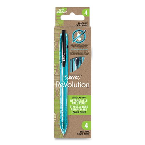 ReVolution Ocean Bound Ballpoint Pen, Retractable, Medium 1 mm, Black Ink, Translucent Blue Barrel, 4/Pack. Picture 1