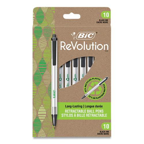 Ecolutions Clic Stic Ballpoint Pen, Retractable, Medium 1 mm, Black Ink, Translucent Frost/Black Barrel, 10/Pack. Picture 1