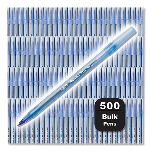 Round Stic Xtra Life Ballpoint Pen, Stick, Medium 1 mm, Blue Ink, Translucent Blue Barrel, 500/Pack. Picture 2