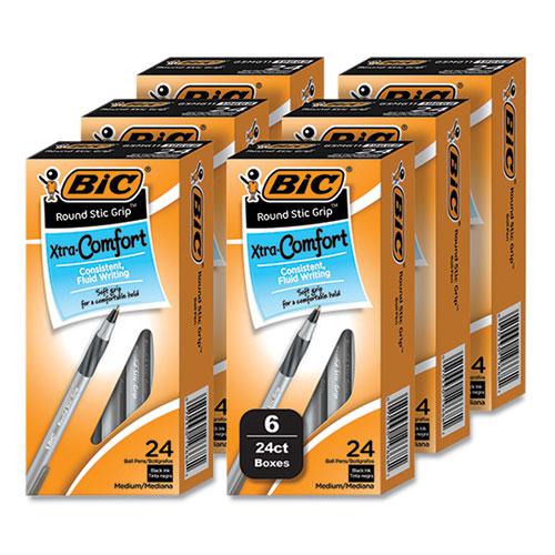 Round Stic Grip Xtra Comfort Ballpoint Pen, Medium 1 mm, Black Ink, Gray/Black, 24/Box, 6 Boxes/Pack. Picture 1