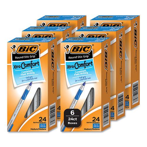 Round Stic Grip Xtra Comfort Ballpoint Pen, Medium 1 mm, Blue Ink, Gray/Blue Barrel, 24/Box, 6 Boxes/Pack. Picture 1