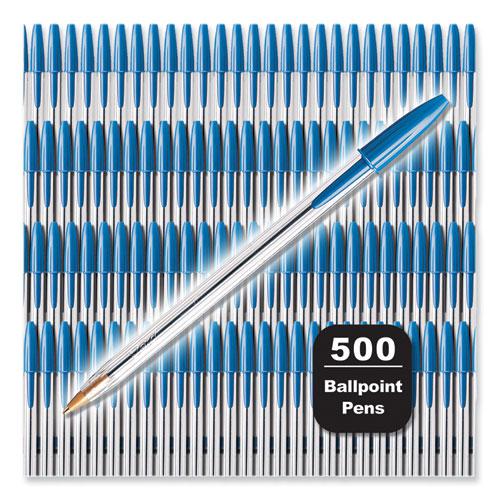 Cristal Xtra Smooth Ballpoint Pen, Stick, Medium 1 mm, Blue Ink, Clear Barrel, 500/Pack. Picture 2