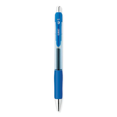 PrevaGuard Gel-ocity Retractable Gel Pen, Medium 0.7 mm, Blue Ink, Clear/Blue Barrel, Dozen. Picture 2