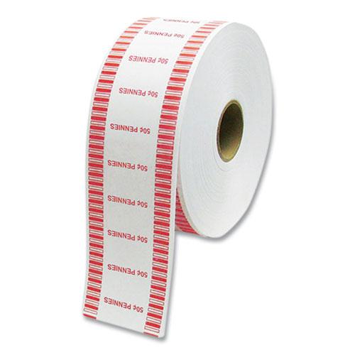 Automatic Coin Wrapper Roll for Coin Wrapping Machines, Pennies, $0.50, White/Red, 2,000/Roll, 8 Rolls/Carton. Picture 1