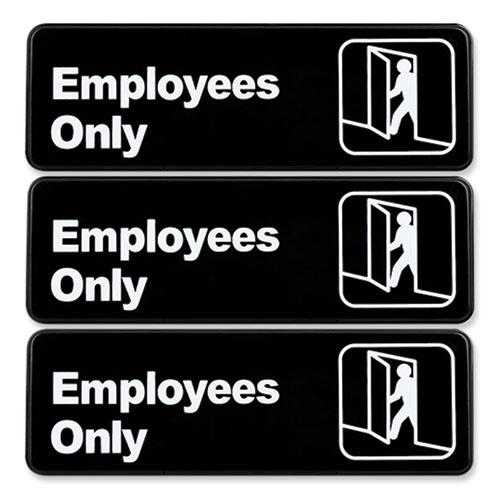 Employees Only Indoor/Outdoor Wall Sign, 9" x 3", Black Face, White Graphics, 3/Pack. Picture 1