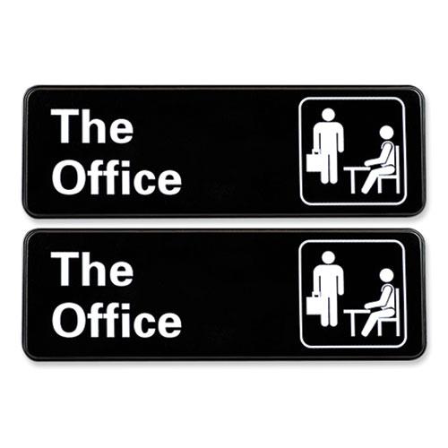 The Office Indoor/Outdoor Wall Sign, 9" x 3", Black Face, White Graphics, 2/Pack. Picture 1
