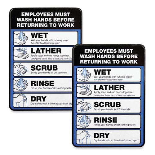 Employees Must Wash Hands Indoor Wall Sign, 5" x 7", Black/Blue/White Face, Black/Blue Graphics, 2/Pack. Picture 1