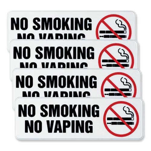 No Smoking No Vaping Indoor/Outdoor Wall Sign, 9" x 3", Black Face, Black/Red Graphics, 4/Pack. Picture 1