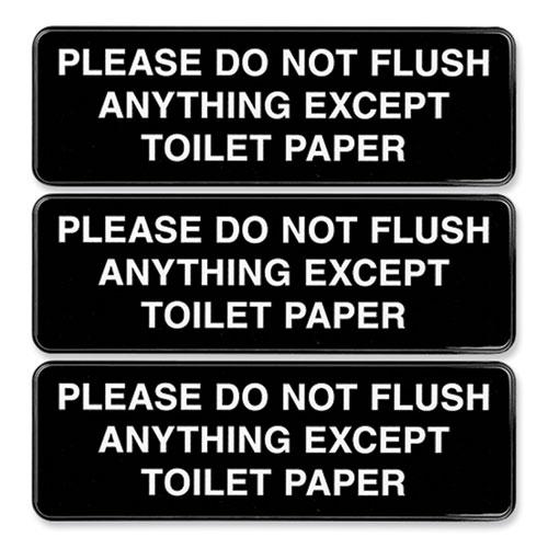 Please Do Not Flush Indoor/Outdoor Wall Sign, 9" x 3", Black Face, White Graphics, 3/Pack. Picture 1