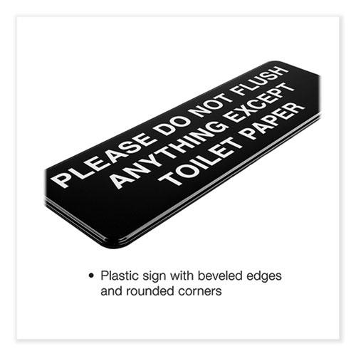 Please Do Not Flush Indoor/Outdoor Wall Sign, 9" x 3", Black Face, White Graphics, 3/Pack. Picture 3