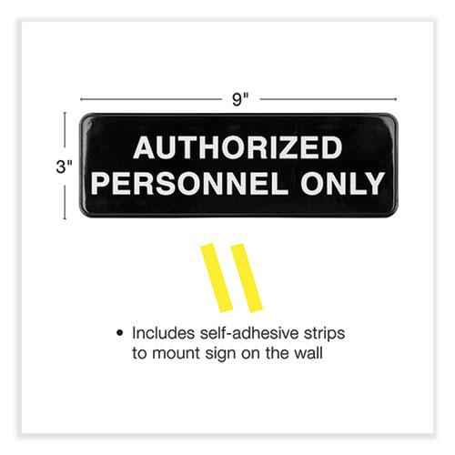 Authorized Personnel Only Indoor/Outdoor Wall Sign, 9" x 3", Black Face, White Graphics, 3/Pack. Picture 3