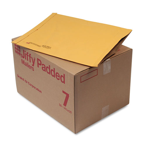 Jiffy Padded Mailer, #7, Paper Padding, Fold-Over Closure, 14.25 x 20, Natural Kraft, 50/Carton. Picture 1