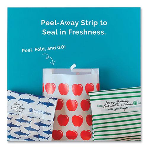Peel and Seal Sandwich Bag with Closure Strip, 6.3 x 2 x 7.9, White with Blue Shark, 50/Box. Picture 4