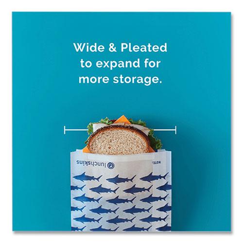 Peel and Seal Sandwich Bag with Closure Strip, 6.3 x 2 x 7.9, White with Blue Shark, 50/Box. Picture 2