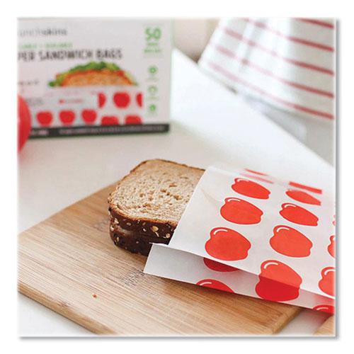 Peel and Seal Sandwich Bag with Closure Strip, 6.3 x 2 x 7.9, White with Red Apple, 50/Box. Picture 2