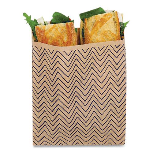 XL Sandwich Bag with Resealable Stickers, 7.1 x 2 x 9.1, Kraft with Black Chevron Pattern, 50/Box. Picture 6