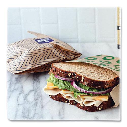 XL Sandwich Bag with Resealable Stickers, 7.1 x 2 x 9.1, Kraft with Black Chevron Pattern, 50/Box. Picture 8