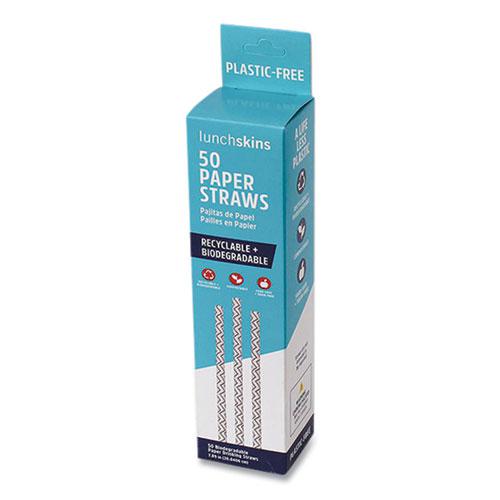 Blue Chevron Paper Straws, 7.89", 50/Box. Picture 1