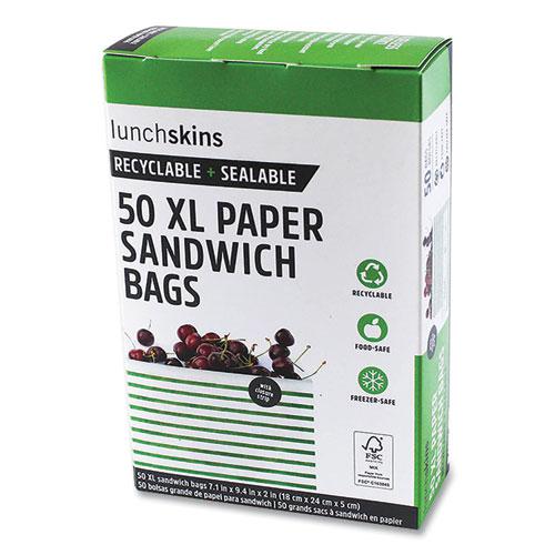 Paper Sandwich Bag, 7.1 x 2 x 9.4, White with Green Stripes, 50/Box. Picture 1