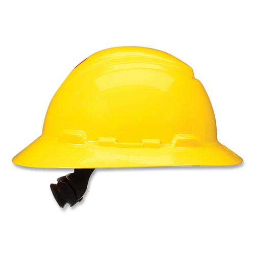 SecureFit Full Brim Hard Hat with Uvicator, Four-Point Ratchet Suspension, Yellow. Picture 5