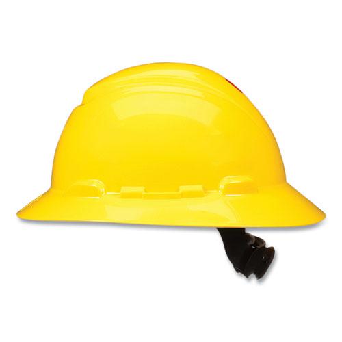 SecureFit Full Brim Hard Hat with Uvicator, Four-Point Ratchet Suspension, Yellow. Picture 4