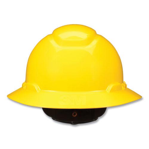 SecureFit Full Brim Hard Hat with Uvicator, Four-Point Ratchet Suspension, Yellow. Picture 3