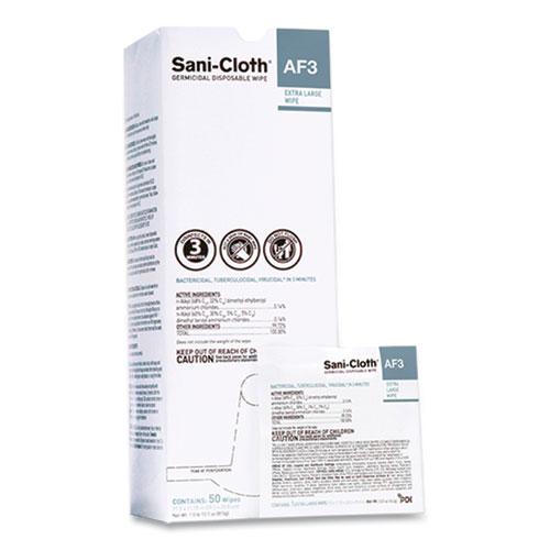 Sani-Cloth AF3 Individually Wrapped Germicidal Disposable Wipes, X-Large, 1-Ply, 11.75" x 11.5", Unscented, White, 50/Box. Picture 1