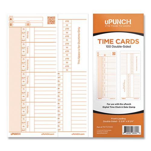 Time Card for PK1100 Time Clock, Two Sides, 3.38 x 8.25, 100/Pack. Picture 1