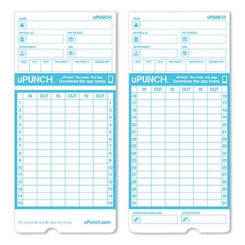 Pay-to-Punch Time Card for SB1200 Time Clock, Two Sides, 3.38 x 7.38, 100/Pack. Picture 2