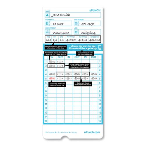 Pay-to-Punch Time Card for SB1200 Time Clock, Two Sides, 3.38 x 7.38, 100/Pack. Picture 3